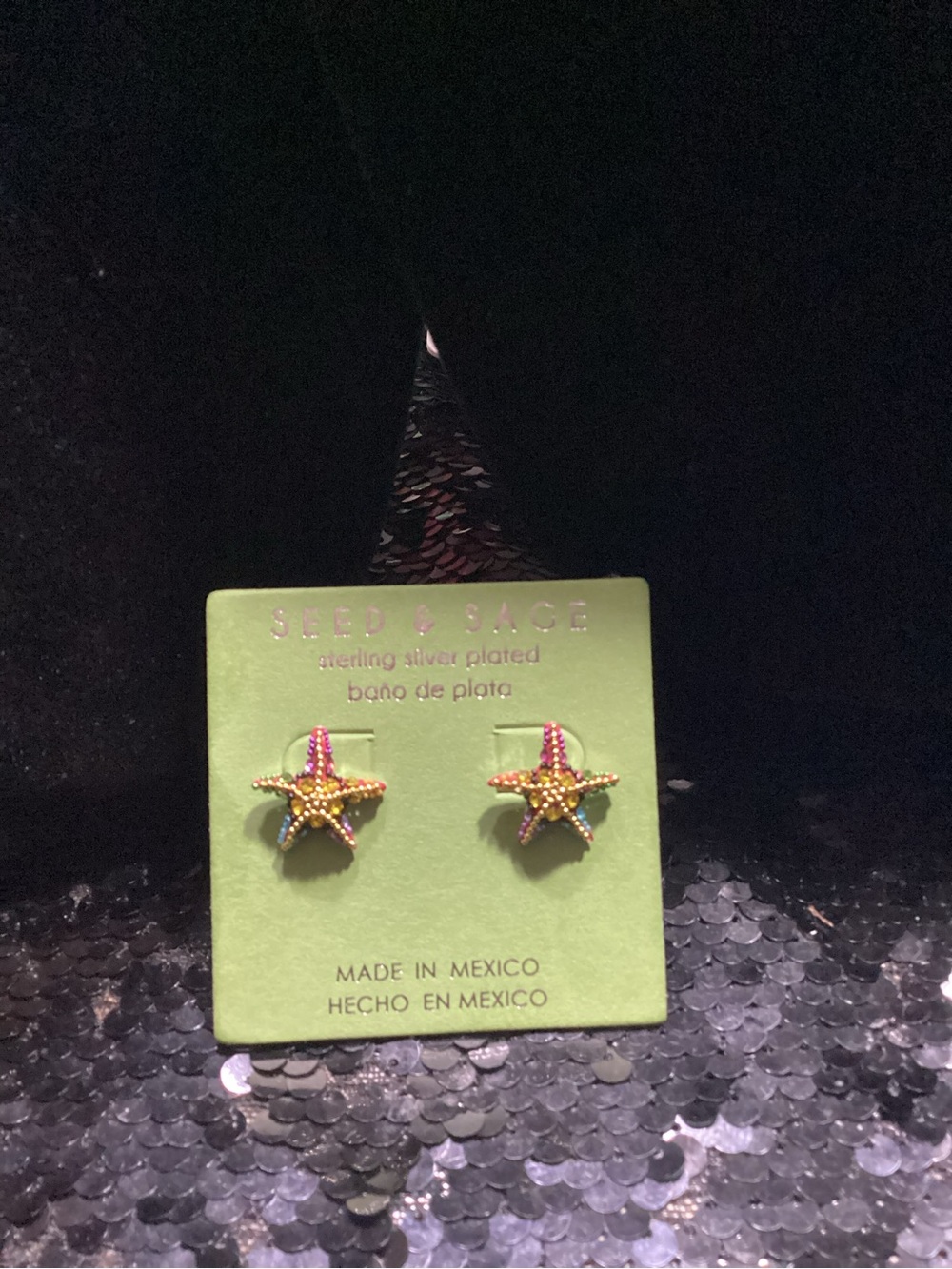 Gold Starfish Stud Earrings - Pink and Multicolor